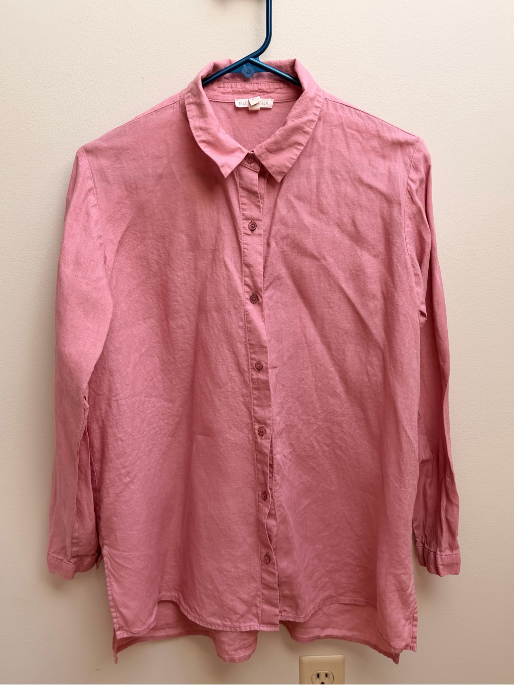 Eileen Fisher Organic Linen Blend Long Sleeve Button Up Shirt Blouse Pink Xs